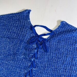 Kohl's Blue White Knit‎ Lace-Up Back Sweater Size L Oversized Top Pullover